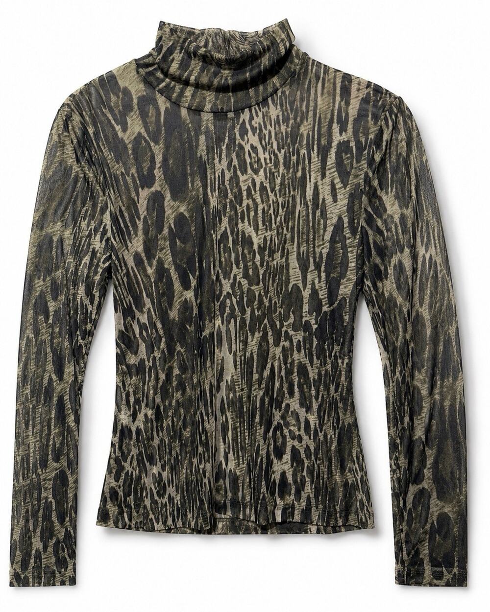St. John Sport Mesh Animal Print Top Petite P Small Olive Gray Sheer Stretch EUC